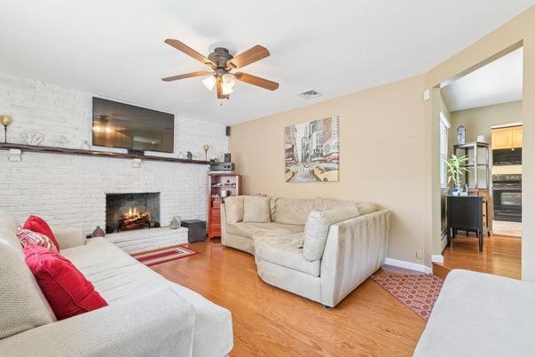 Fireplace, Interior, Living room, Stone Walls, Wood Texture Flooring