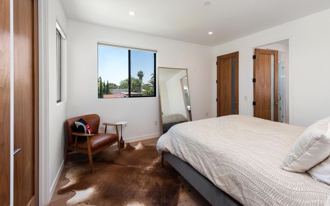 Bedroom, Interior, Recessed Lighting, Wood Texture Flooring