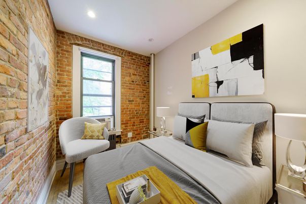 Bedroom, Interior, Recessed Lighting, Stone Walls
