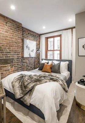 Bedroom, Interior, Recessed Lighting, Stone Walls, Wood Texture Flooring