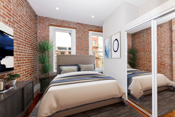 Bedroom, Interior, Recessed Lighting, Stone Walls