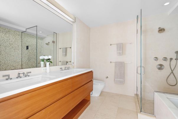 Bathroom, Dual Sink Vanities, Glass Shower, Interior, Recessed Lighting
