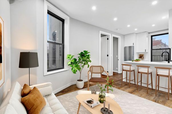 Interior, Kitchen, Living room, Recessed Lighting, Wood Texture Flooring