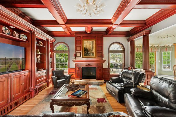 Chandelier, Fireplace, Interior, Living room, Wood Texture Flooring