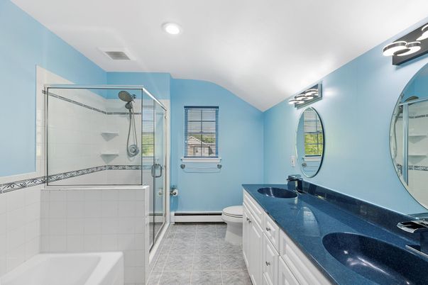 Bathroom, Dual Sink Vanities, Glass Shower, Interior, Recessed Lighting