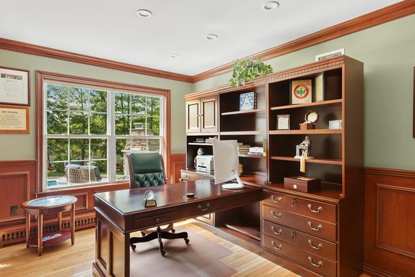 Home Office, Interior, Recessed Lighting, Wood Texture Flooring