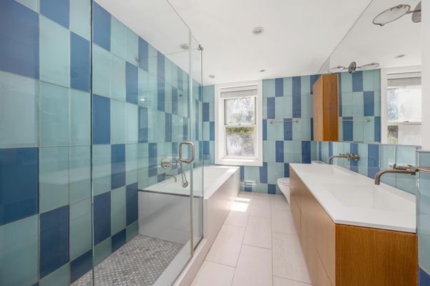 Bathroom, Dual Sink Vanities, Glass Shower, Interior, Recessed Lighting