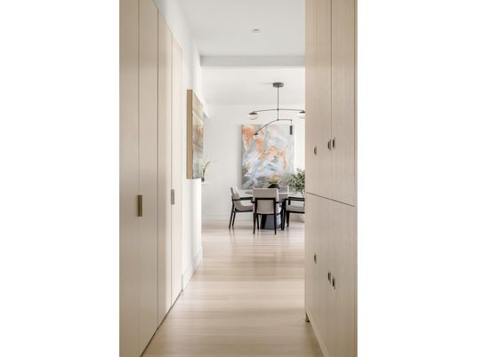 Dining room, Interior, Pendant Lights, Recessed Lighting, Wood Texture Flooring