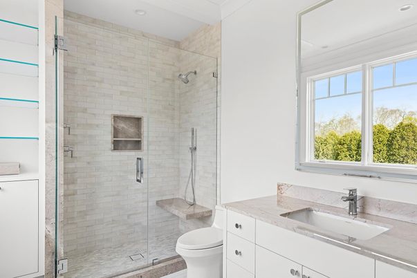 Bathroom, Glass Shower, Interior, Recessed Lighting