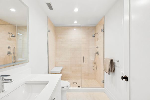 Bathroom, Glass Shower, Interior, Recessed Lighting
