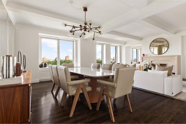 Dining room, Fireplace, Interior, Living room, Pendant Lights, Wood Texture Flooring