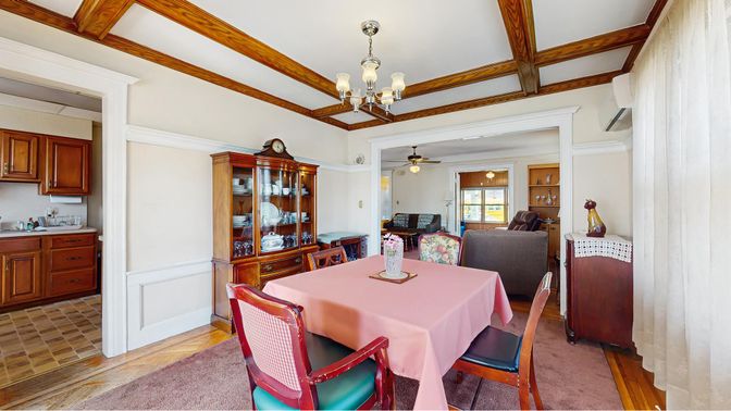 Chandelier, Dining room, Interior, Living room, Piano, Wooden Beams, Wood Texture Flooring