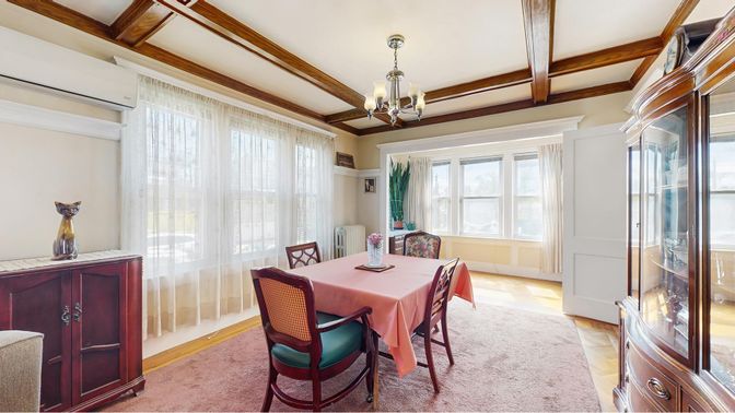 Chandelier, Dining room, Interior, Wooden Beams, Wood Texture Flooring
