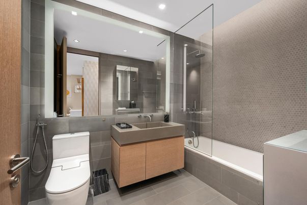 Bathroom, Glass Shower, Interior, Recessed Lighting