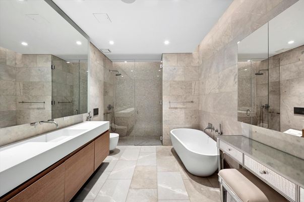 Bathroom, Dual Sink Vanities, Free Standing Baths, Glass Shower, Interior, Recessed Lighting