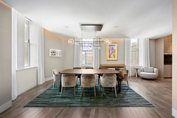 Dining room, Interior, Pendant Lights, Wood Texture Flooring
