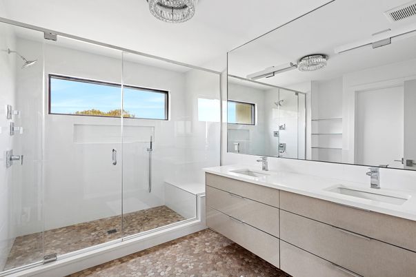 Bathroom, Dual Sink Vanities, Glass Shower, Interior