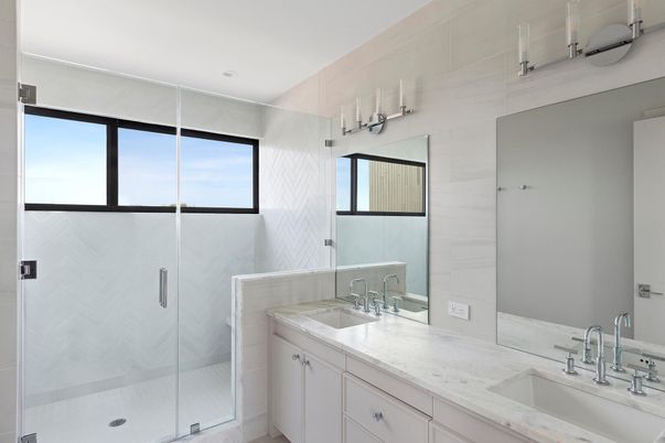 Bathroom, Dual Sink Vanities, Glass Shower, Interior