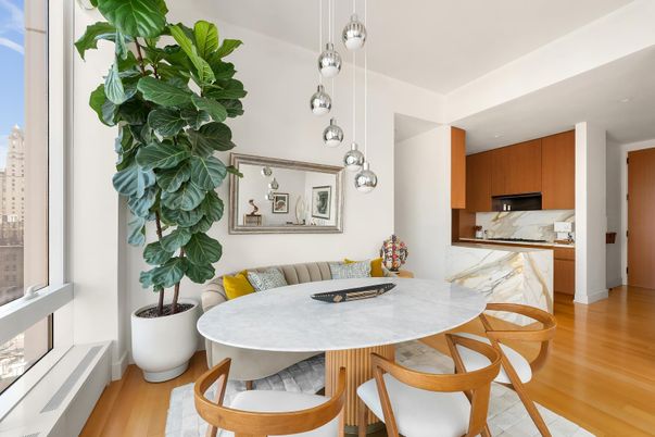 Dining room, Interior, Kitchen, Pendant Lights, Wood Texture Flooring
