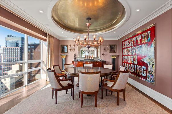 Chandelier, Dining room, Interior, Recessed Lighting, Wood Texture Flooring