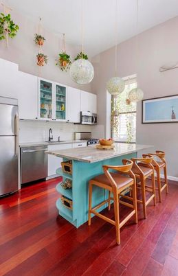 Interior, Kitchen, Pendant Lights, Stainless Steel Appliances, Wood Texture Flooring