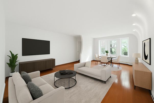 Dining room, Interior, Living room, Recessed Lighting, Wood Texture Flooring