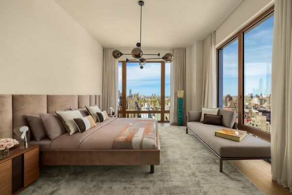 Bedroom, Interior, Pendant Lights, Wood Texture Flooring