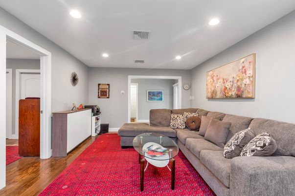 Interior, Living room, Recessed Lighting, Wood Texture Flooring