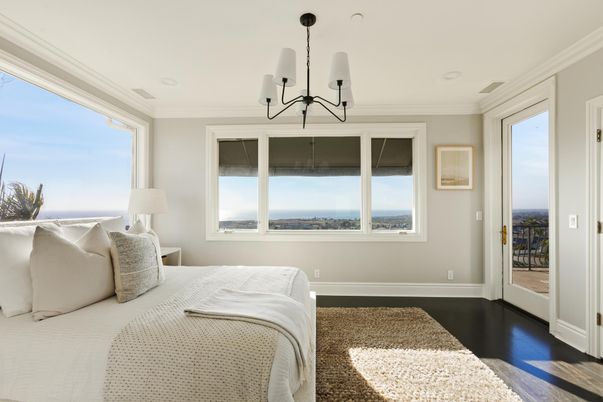 Bedroom, Chandelier, Interior, Water, Wood Texture Flooring
