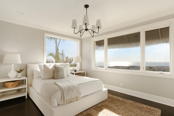 Bedroom, Chandelier, Interior, Water, Wood Texture Flooring