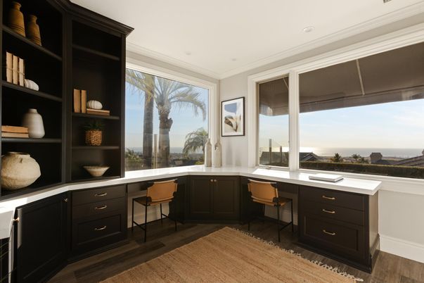 Home Office, Interior, Recessed Lighting, Water, Wood Texture Flooring