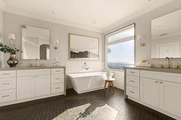 Bathroom, Dual Sink Vanities, Free Standing Baths, Interior, Recessed Lighting, Water