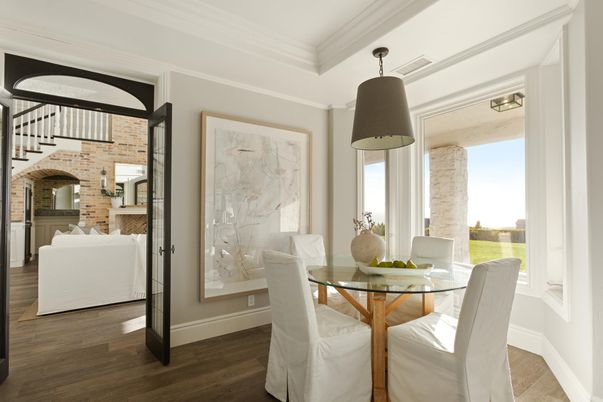 Dining room, Interior, Stone Walls, Wood Texture Flooring