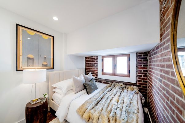 Bedroom, Interior, Recessed Lighting, Stone Walls