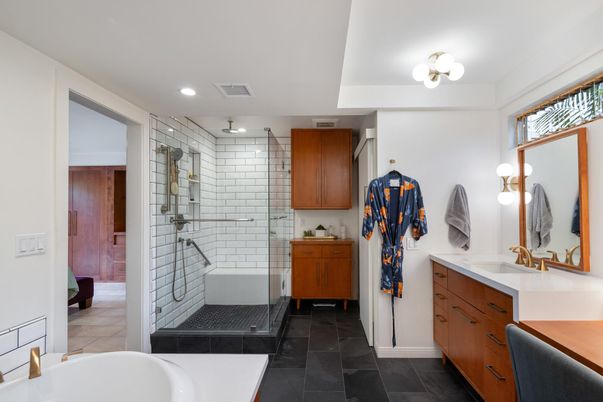Bathroom, Dual Sink Vanities, Glass Shower, Interior, Recessed Lighting