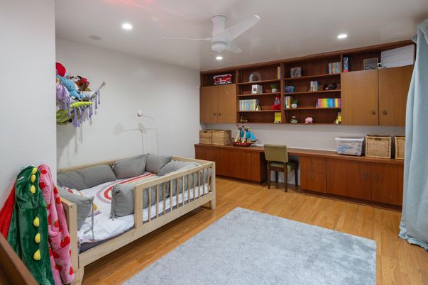 Bedroom, Home Office, Interior, Recessed Lighting, Wood Texture Flooring