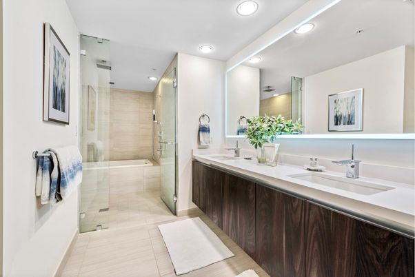 Bathroom, Dual Sink Vanities, Glass Shower, Interior, Recessed Lighting