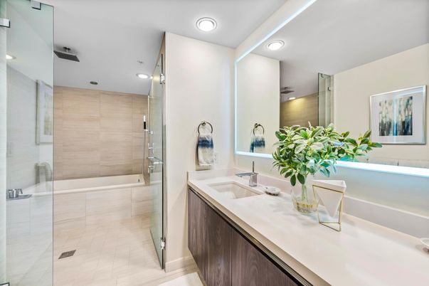 Bathroom, Glass Shower, Interior, Recessed Lighting