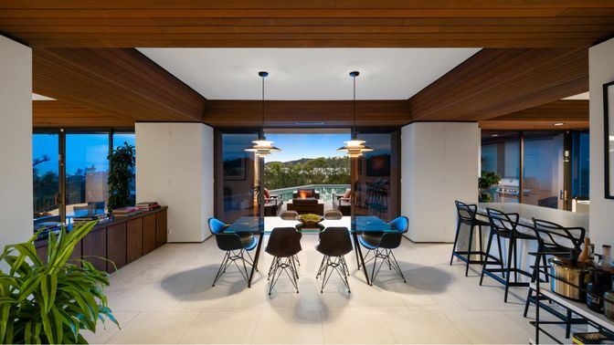 Dining room, Interior, Pendant Lights, Wooden Ceilings