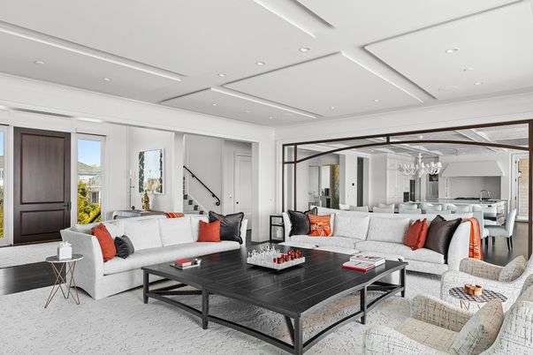 Dining room, Interior, Living room, Recessed Lighting, Wood Texture Flooring