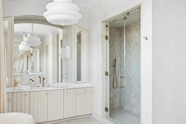 Bathroom, Glass Shower, Interior, Marble Walls