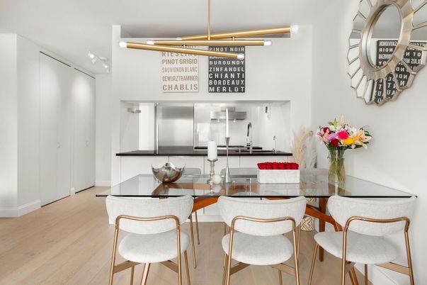 Dining room, Interior, Kitchen, Pendant Lights, Wood Texture Flooring
