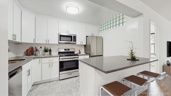 Interior, Kitchen, Marble, Stainless Steel Appliances, Wood Texture Flooring