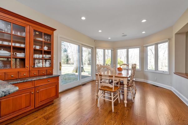 Dining room, Interior, Recessed Lighting, Wood Texture Flooring