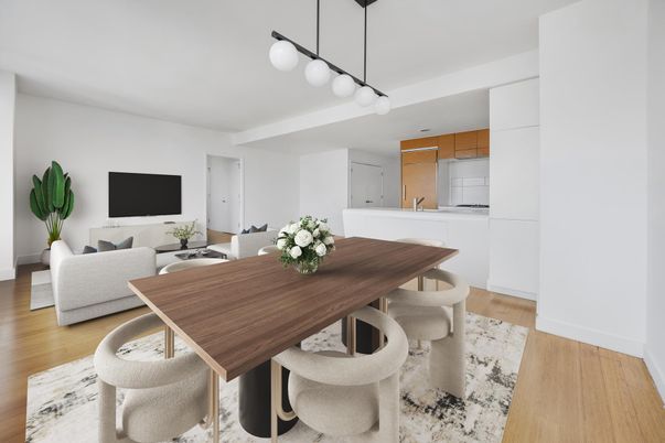 Dining room, Interior, Living room, Pendant Lights, Wood Texture Flooring