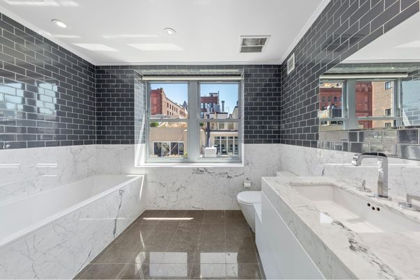 Bathroom, Interior, Marble, Marble Walls, Recessed Lighting