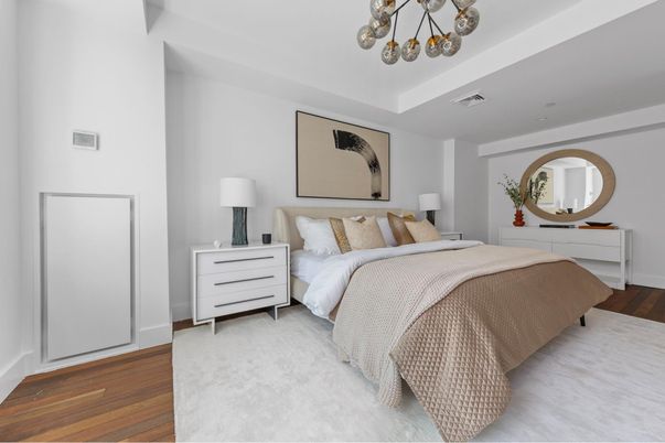 Bedroom, Interior, Pendant Lights, Wood Texture Flooring