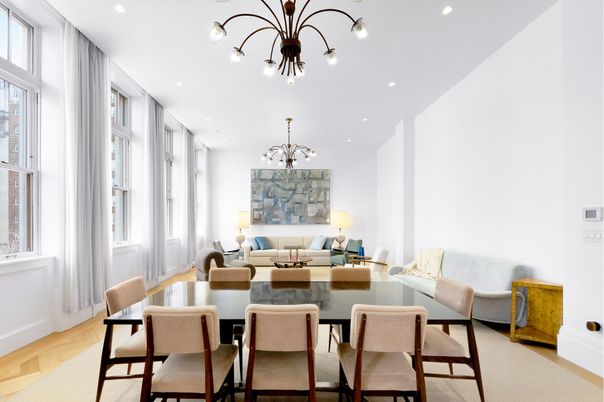Dining room, Interior, Living room, Recessed Lighting, Wood Texture Flooring