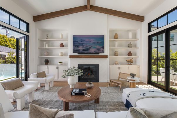 Fireplace, Interior, Living room, Wooden Beams, Wood Texture Flooring