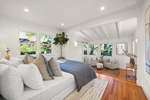 Bedroom, Interior, Recessed Lighting, Wood Texture Flooring